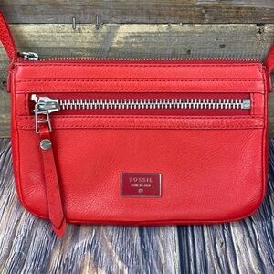 Fossil Red Leather Crossbody